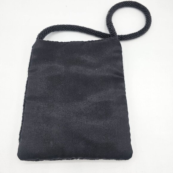 Handmade Black Beaded Embroidered Evening Bag With Snap Closure & Braided Strap - Picture 2 of 10